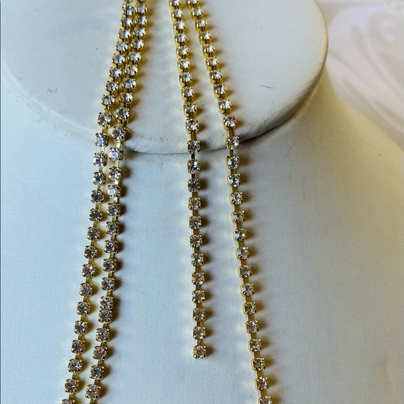 Shoulder Duster Gold Rhinestone 2 Strand Earring- Pierced/New-SALE - Picture 4 of 15